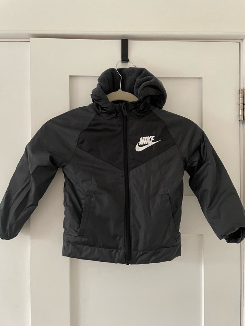Nike Kids Black Hooded Puffer Jacket with White Logo